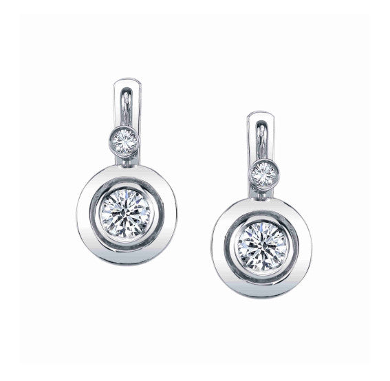 Bezel set leverback diamond earrings Clearance