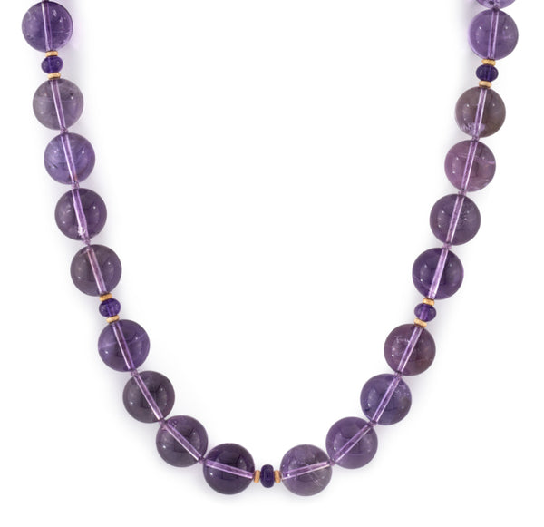 Beaded Spiral Necklace with Amethyst or Citrine in 14k Gold Bezel