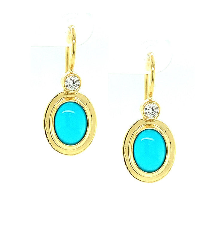 Sleeping Beauty Turquoise and Diamond Yellow Gold Bezel Set Drop