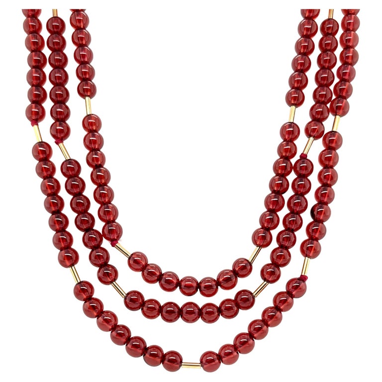 Cranberry Garnet Bead Necklace, Yellow Gold Accents & Clasp Cranberry Garnet Bead Necklace, Yellow Gold Accents & Clasp